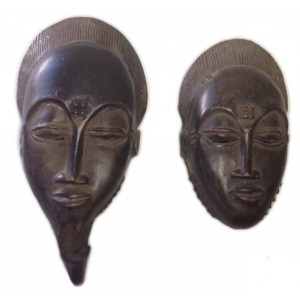 Set of 2 Male Female Wooden Masks Carved Vtg Decor Cultural African Wall Hanging   123256545228